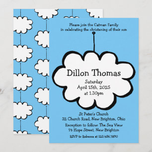 Cloud on a String Christening Baptism Invitation
