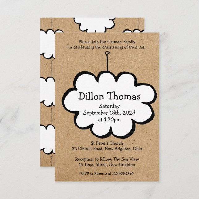 Cloud on a String Christening Invitation (Front/Back)