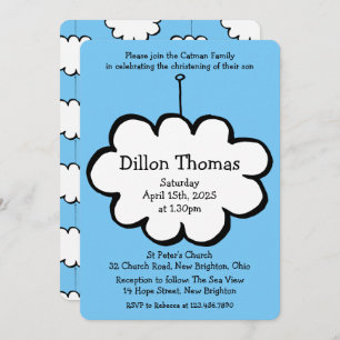Cloud on a String Christening Invitation