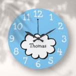Cloud on a String Personalized Name  Large Clock<br><div class="desc">Perfect for nurseries,  bedrooms or any room in your home. A cute,  fun design featuring a cloud on a string,  personalize with a loved one's name and customize with your favourite background colour to create a unique gift. Designed by Thisisnotme©</div>