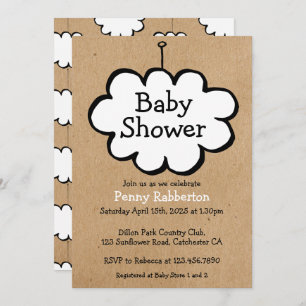 Cloud on a String Rustic Kraft Baby Shower Invitation