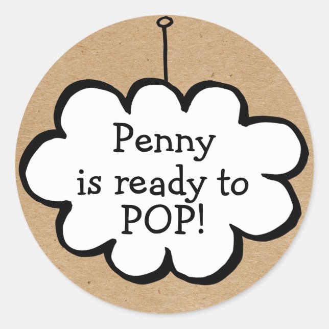 Cloud On String Kraft Ready to POP Baby Shower Classic Round Sticker (Front)
