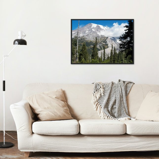 Cloud Passing Over Mount Rainier Photo Glossy Poster (In Situ)