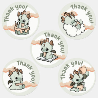 Cloud Pastel Green Orange Baby Dragon Thank you 
