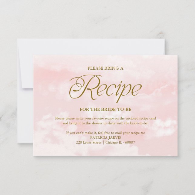 Cloud Pink Gold Bridal Shower Recipe Request Invitation (Front)