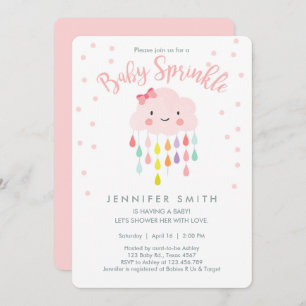 Cloud Raindrops Pink Girl Sprinkle Invitation