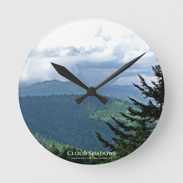 'Cloud Shadows'  Mountains Landscape Photo Round Clock (Front)