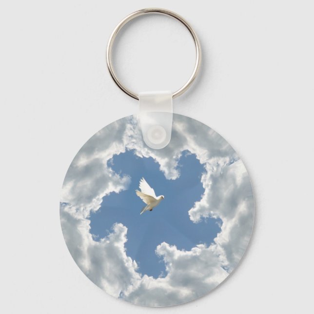 Cloud silver lining white dove keychain (Front)