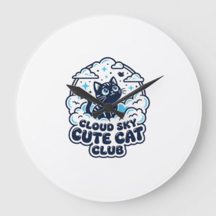 Cloud Sky Cute Cat Pet Lover Shirt Art - Cloud Sky Large Clock