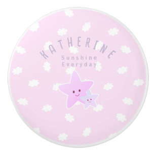 Cloud Stars Baby Pastel Pink Ceramic Knob
