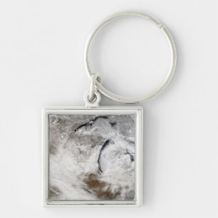 Cloud streets over Lake Superior and Lake Michi Keychain