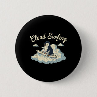 Cloud Surfing Penguin - Whimsical Sky Rider Fun  2 Inch Round Button
