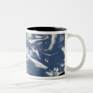 Cloud vortex streets off the coast Two-Tone coffee mug