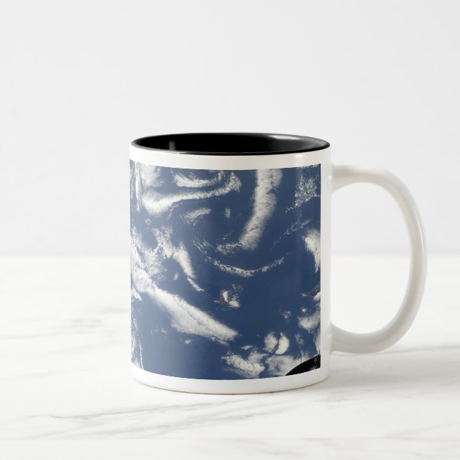 Cloud vortex streets off the coast Two-Tone coffee mug (Right)