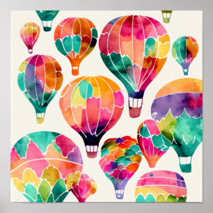 Cloud Watercolor Hot Air Balloons Art Print