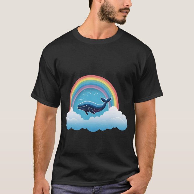 Cloud Whale with Rainbow Mist Sticker. T-Shirt (Front)