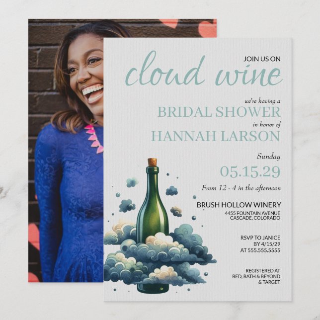 Cloud Wine Bridal Shower Invitation (Front/Back)