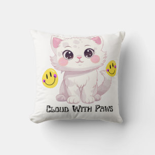 "Cloud With Paws Cute Fluffy Cat Throw Pillow" Pillow