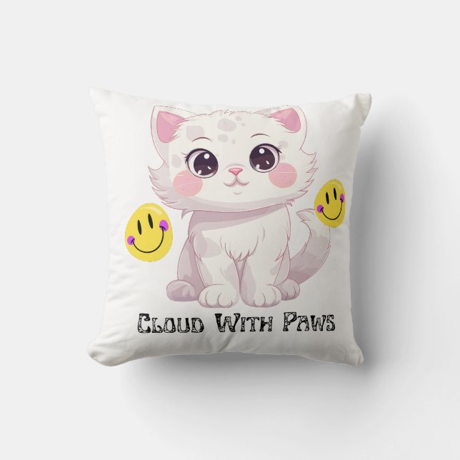 "Cloud With Paws Cute Fluffy Cat Throw Pillow" Pillow (Front)