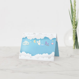 Cloud with toy on sky baby boy shower card