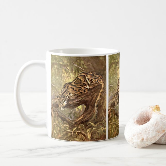 Clouded Leopard by CE Swan, Vintage Wild Animals Coffee Mug (With Donut)
