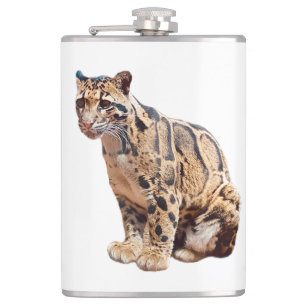 clouded leopard photograph jungle big cat animal hip flask
