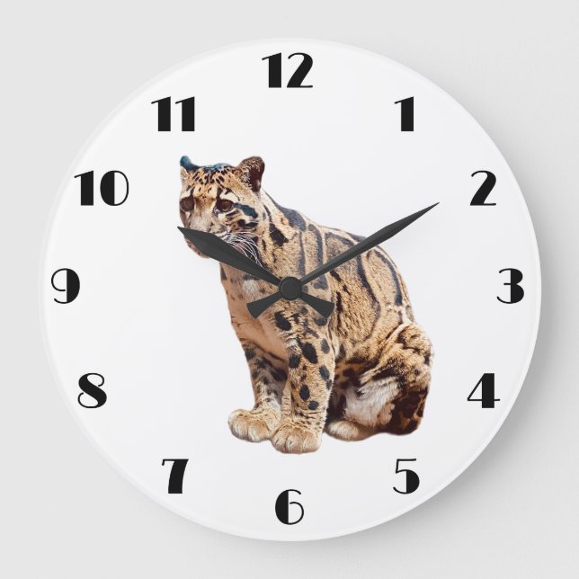 clouded leopard photograph jungle big cat animal   large clock (Front)