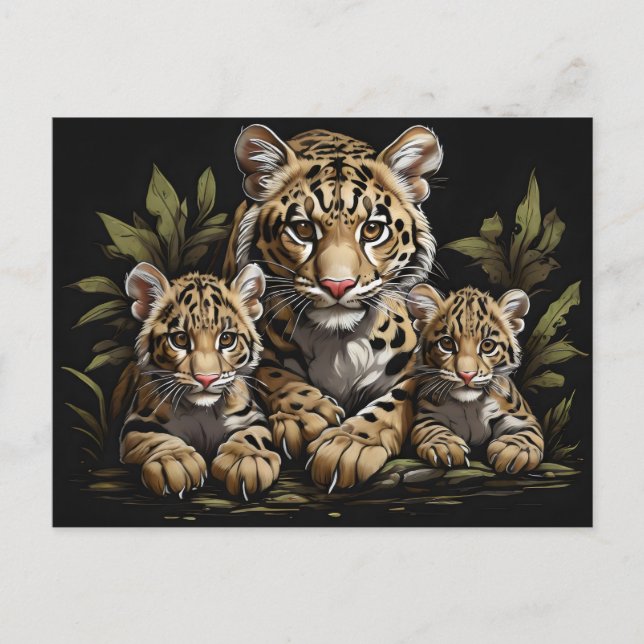 clouded leopard with cubs postcard (Front)