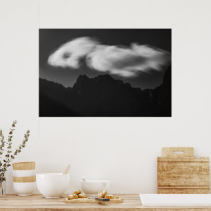 Clouds above mountain silhouette poster