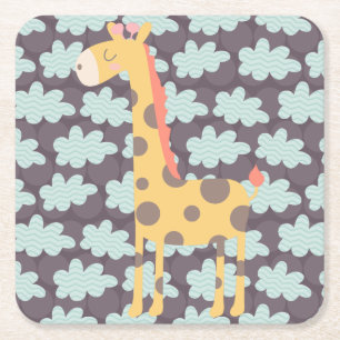 Clouds and Giraffes Square Paper Coaster
