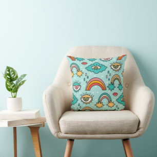 Clouds And Rainbow Print Modern   Throw Pillow  