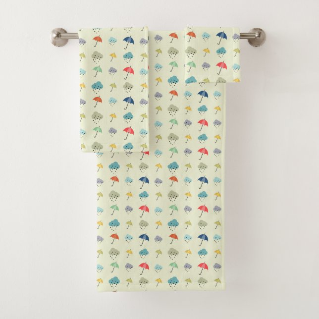 Clouds and Umbrellas Cute Modern Pattern Bath Towel Set (Insitu)