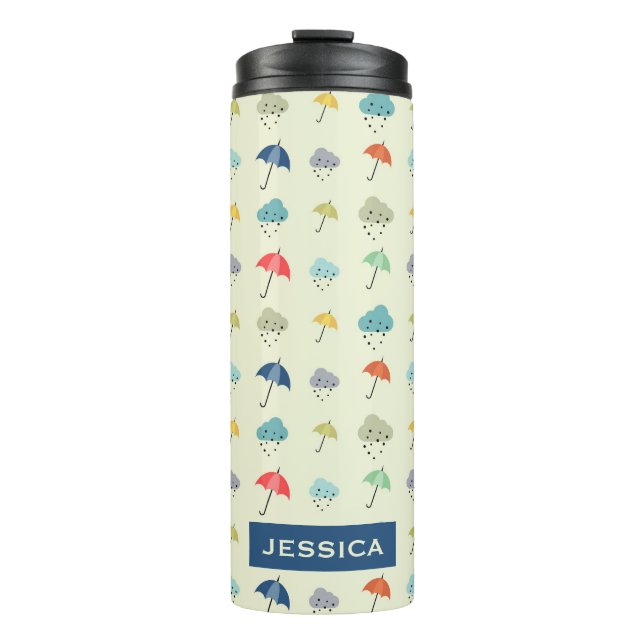 Clouds and Umbrellas Cute Pattern Personalised Thermal Tumbler (Front)