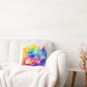 Clouds and Watercolor Rainbow Colored Throw Pillow