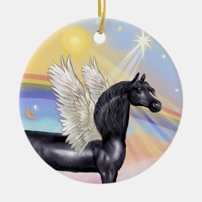 Clouds - Arabian Horse (black) Angel Ceramic Ornament (Front)