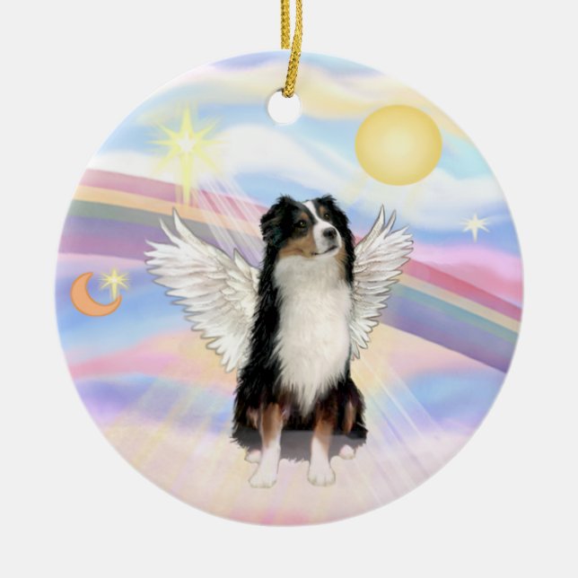 Clouds - Australian Shepherd Angel (tri) Ceramic Ornament (Front)