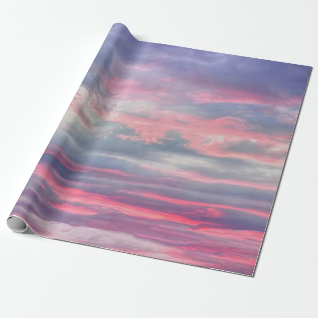 Clouds Beautiful Pink White Blue Painted Sky Wrapping Paper (Unrolled)