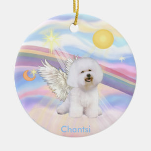 Clouds - Bichon Frise Angel - round, Chantsi Ceramic Ornament