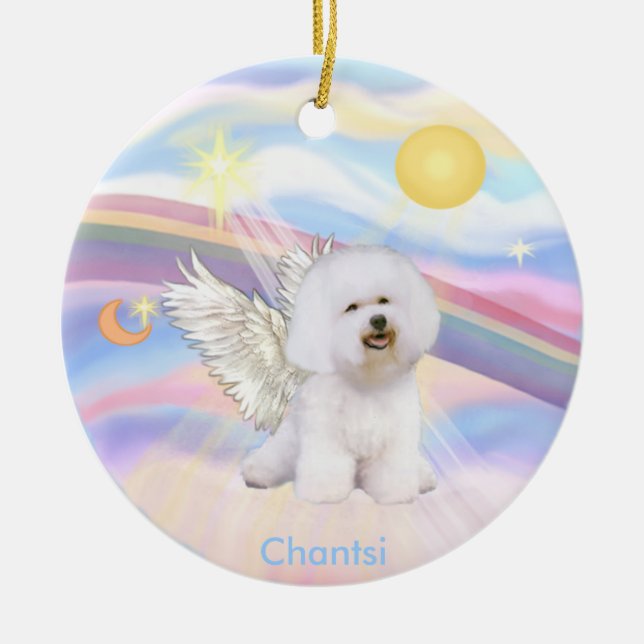 Clouds - Bichon Frise Angel - round, Chantsi Ceramic Ornament (Front)