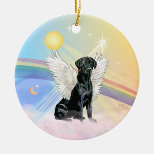 Clouds - Black Labrador Angel Ceramic Ornament (Front)