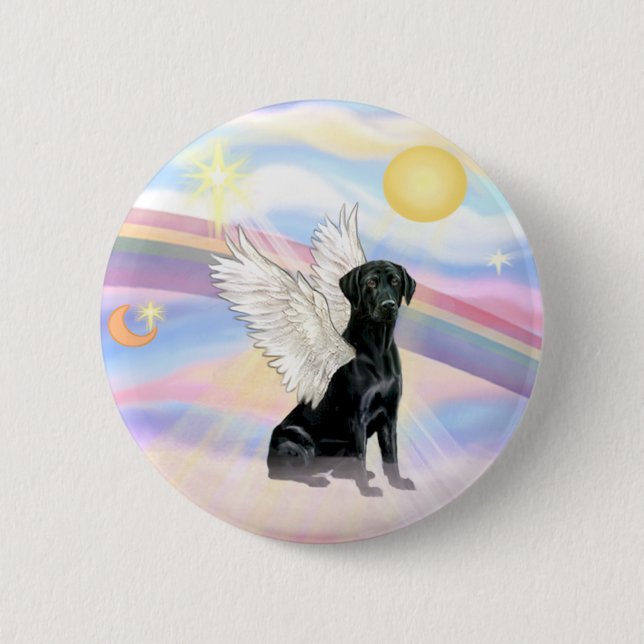 Clouds - Black Labrador Retriever Angel 2 Inch Round Button (Front)