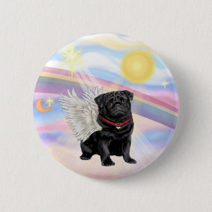 Clouds - Black Pug Angel 2 Inch Round Button
