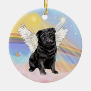 Clouds - Black Pug Angel Ceramic Ornament