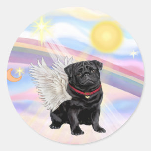 Clouds - Black Pug Angel Classic Round Sticker
