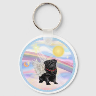 Clouds - Black Pug Angel Keychain