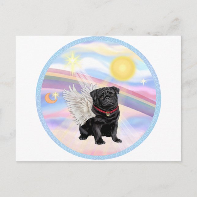 Clouds - Black Pug Angel Postcard (Front)