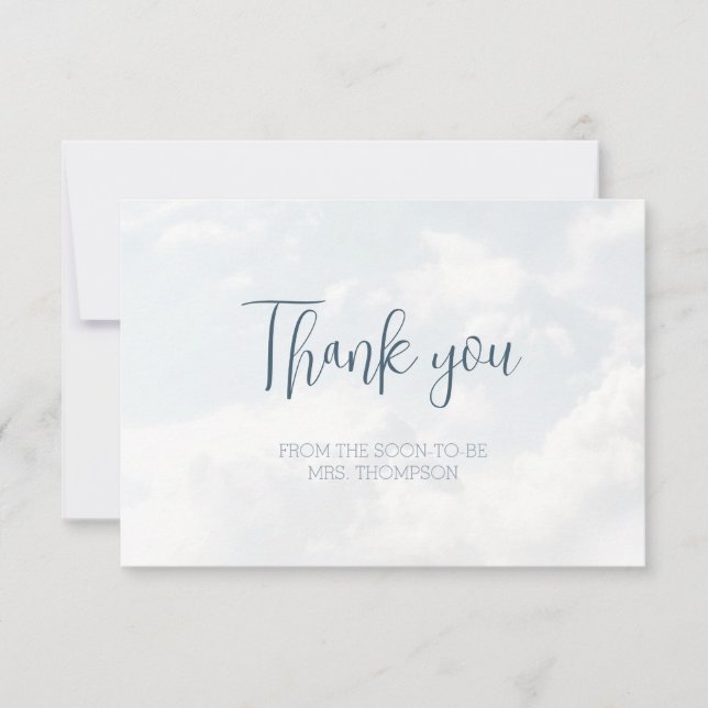 Clouds Blue Modern Elegant Bridal Shower Thank You Card (Front)