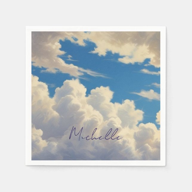 Clouds Blue Sky Plain Modern Own Name Calligraphy Napkin (Front)