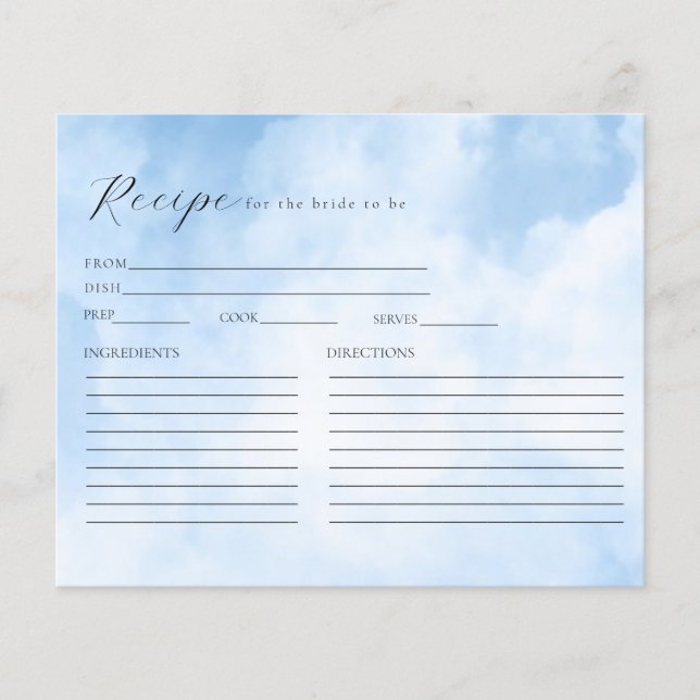 Clouds Bridal Shower Recipe Card (Front)