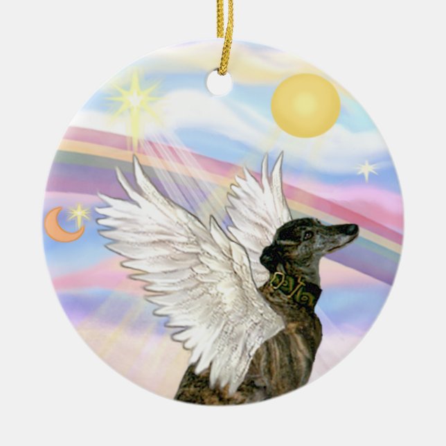Clouds - Brindle Greyhound Ceramic Ornament (Front)